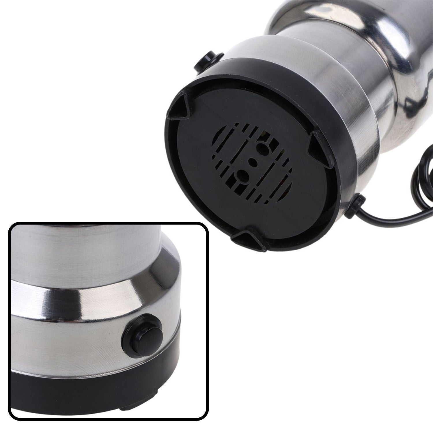 Portable electric grinder for grinding grains and spices. Portable electric grinder for grinding grains and spices.